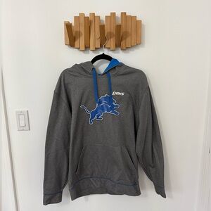 Men’s NFL Team Apparel Gray and Blue Detroit Lions Hoodie, Size Medium